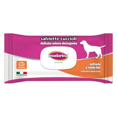 INODORINA- REFRESH LINGETTES HUMIDES SPECIALE CHIOT – 40 PCS EUPHRASIE ET MIEL BIO